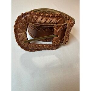 Another Line Inc Brown Leather Whipstitch Belt Womens Medium Western Boho Cognac